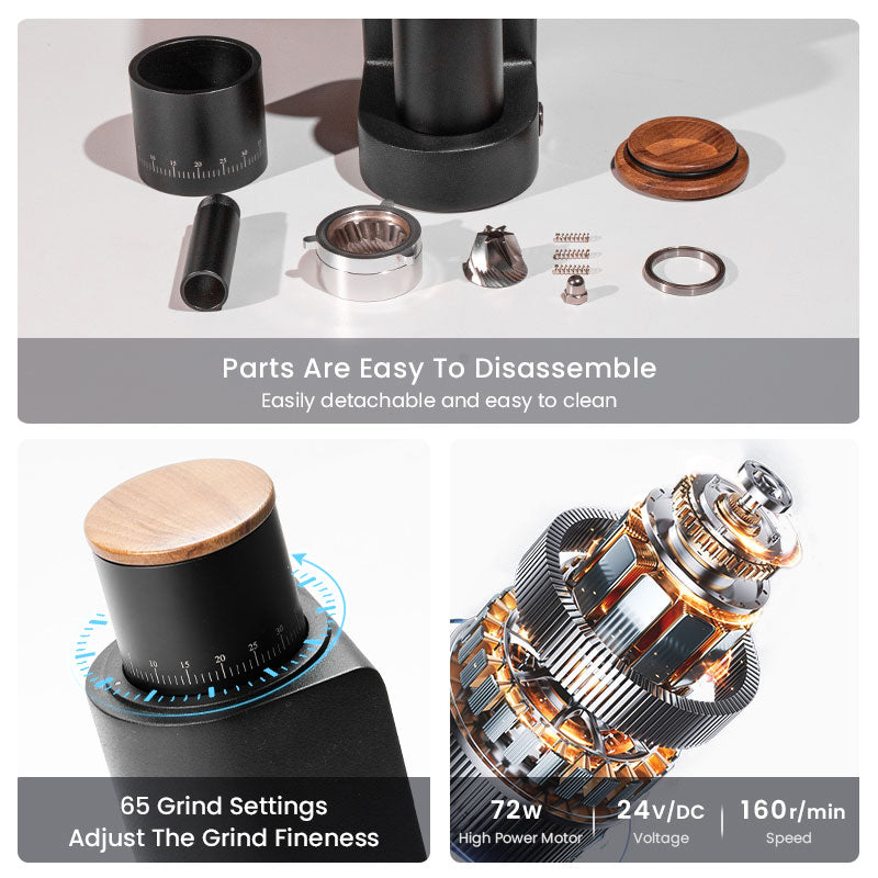 Al-alloy Body 420 Stainless Steel Conical Burr 110V 220V 72W 160 RPM Electric Coffee Grinder