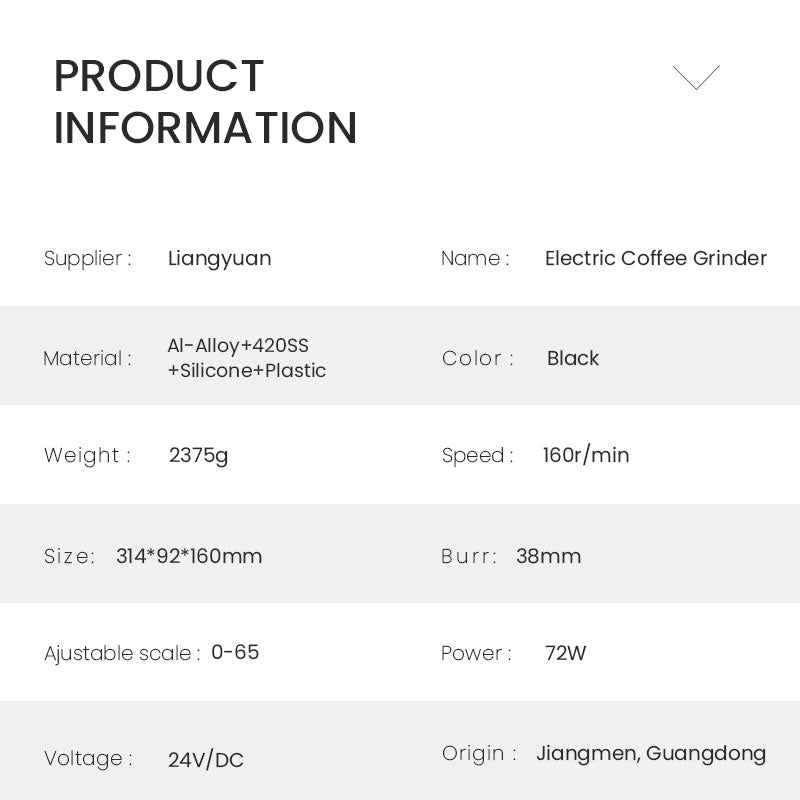 Al-alloy Body 420 Stainless Steel Conical Burr 110V 220V 72W 160 RPM Electric Coffee Grinder