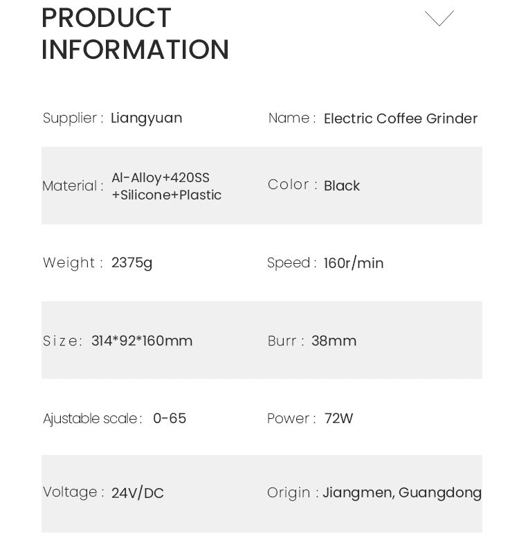 Al-alloy Body 420 Stainless Steel Conical Burr 110V 220V 72W 160 RPM Electric Coffee Grinder